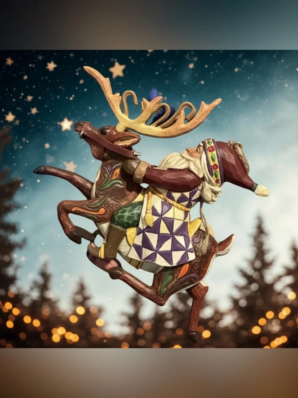 Vintage Jim Shore‎ Hand Painted Santa Riding Reindeer Christmas Ornament